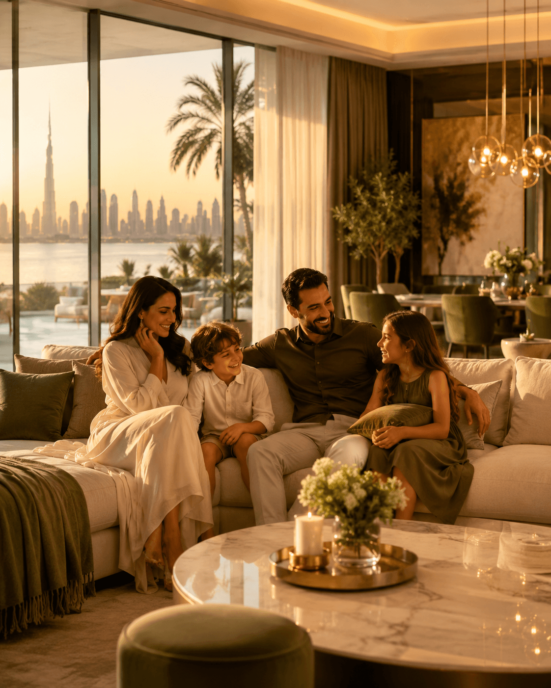 Family relaxing together in a luxury Dubai residence