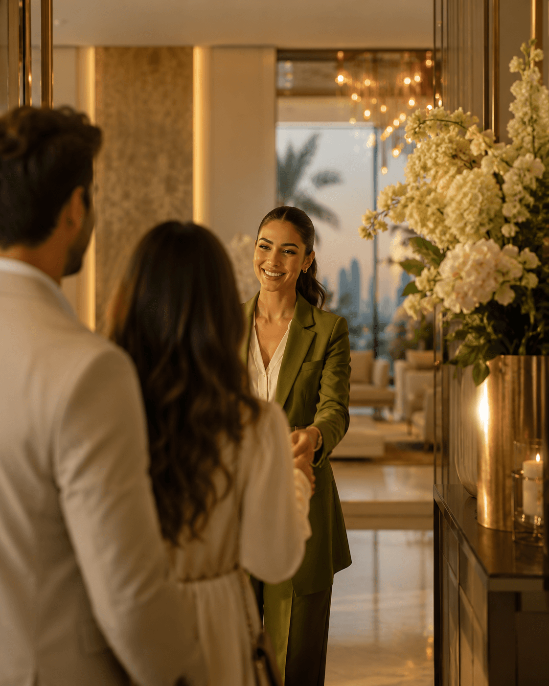 Professional host welcoming arriving guests